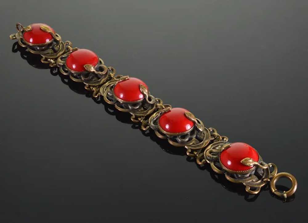 Antique Neiger Snake Lipstick Red Czech Glass Bra… - image 2
