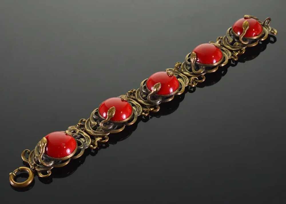 Antique Neiger Snake Lipstick Red Czech Glass Bra… - image 4