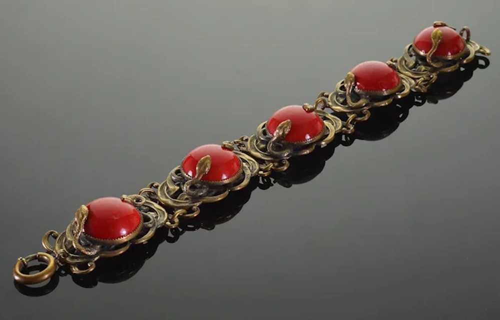 Antique Neiger Snake Lipstick Red Czech Glass Bra… - image 5