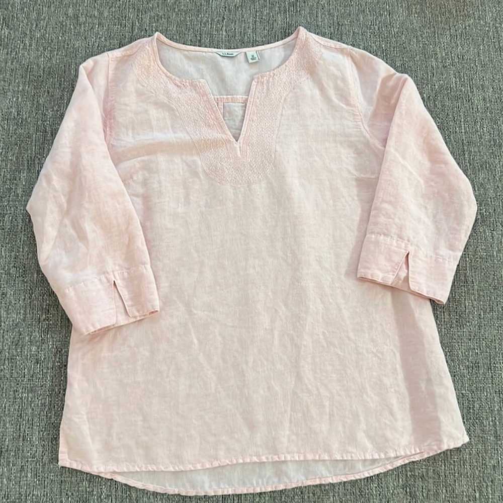 L.L. Bean LLBEAN Pink Linen and Cotton Tunic Top … - image 1