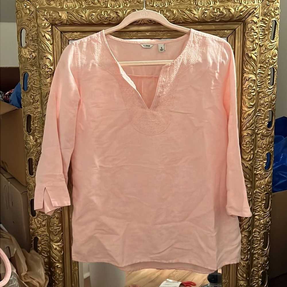 L.L. Bean LLBEAN Pink Linen and Cotton Tunic Top … - image 2