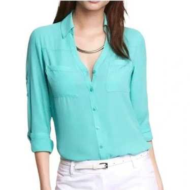 Express Express Womens S Blue Green Long Roll Tab… - image 1