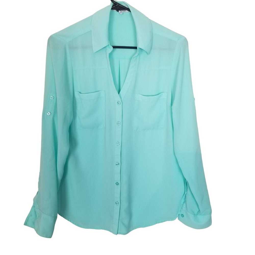 Express Express Womens S Blue Green Long Roll Tab… - image 2