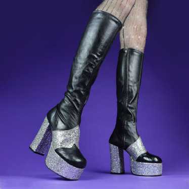 Vintage 1970s Glitter Disco Ball Platform Boots - image 1