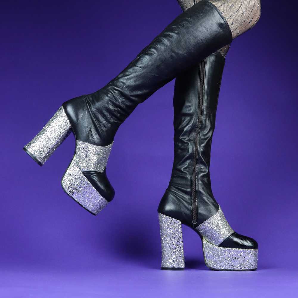 Vintage 1970s Glitter Disco Ball Platform Boots - image 3