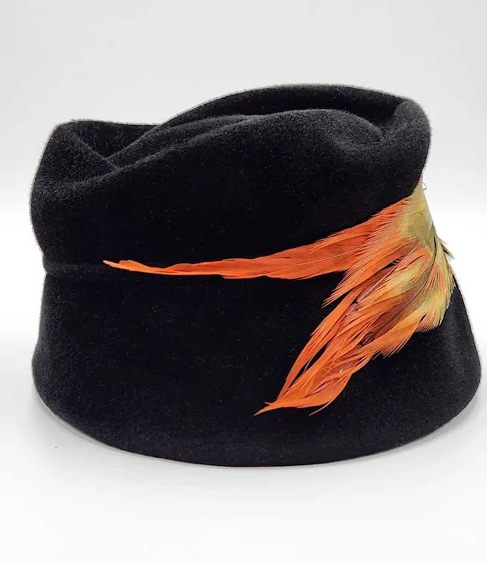 Vintage 1960s Genuine Black Velour Hat Bucket Sty… - image 10