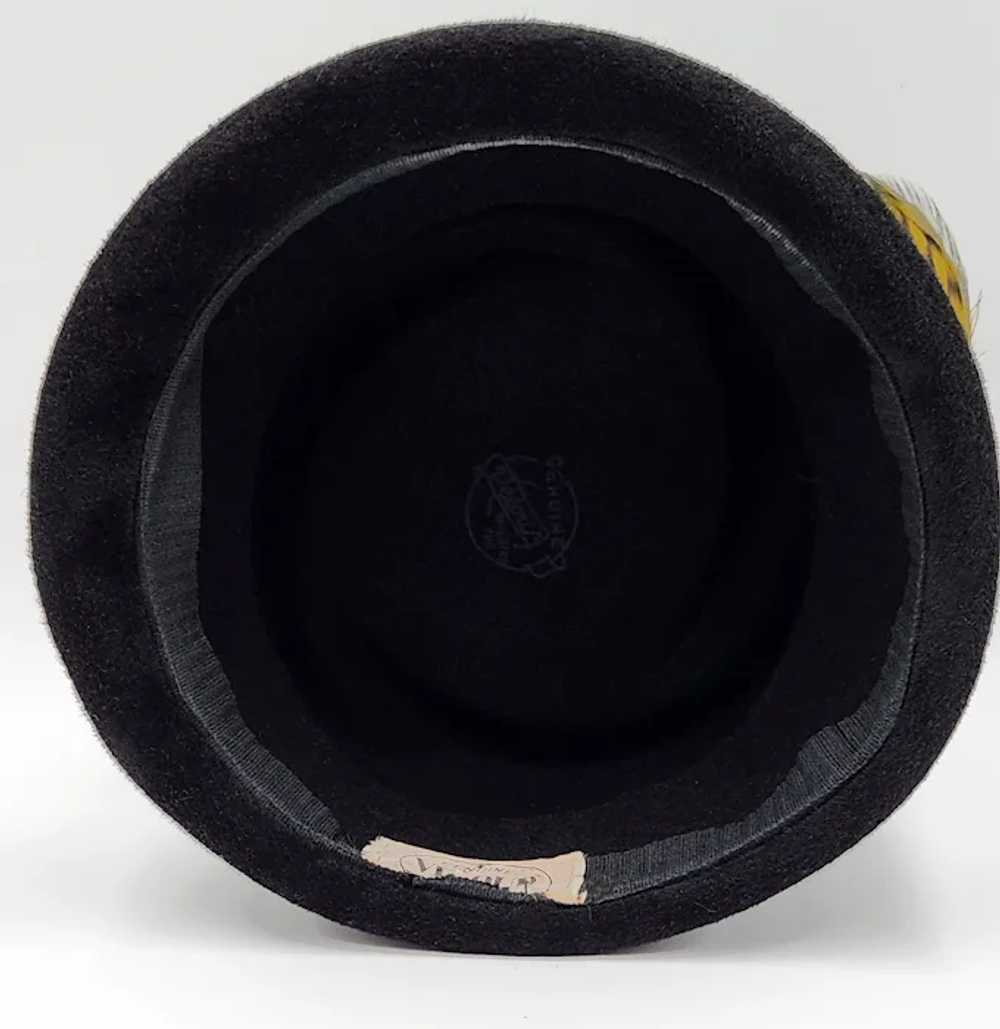 Vintage 1960s Genuine Black Velour Hat Bucket Sty… - image 11