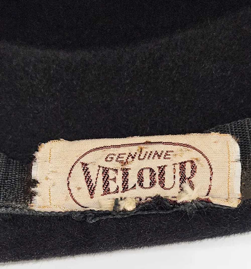 Vintage 1960s Genuine Black Velour Hat Bucket Sty… - image 12