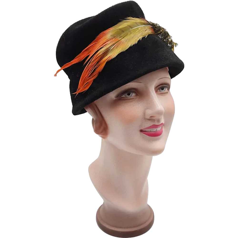 Vintage 1960s Genuine Black Velour Hat Bucket Sty… - image 1