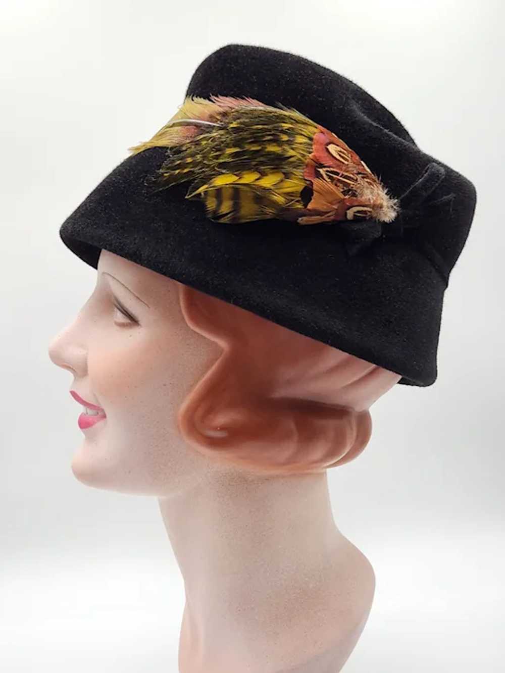 Vintage 1960s Genuine Black Velour Hat Bucket Sty… - image 2