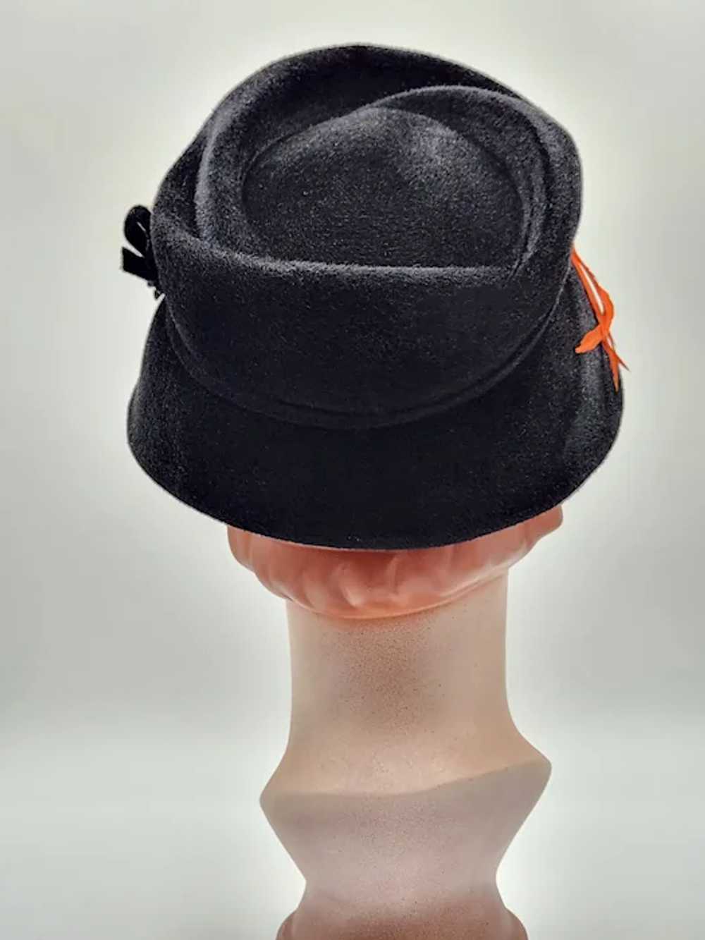 Vintage 1960s Genuine Black Velour Hat Bucket Sty… - image 3