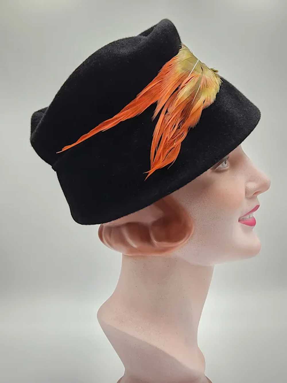 Vintage 1960s Genuine Black Velour Hat Bucket Sty… - image 4