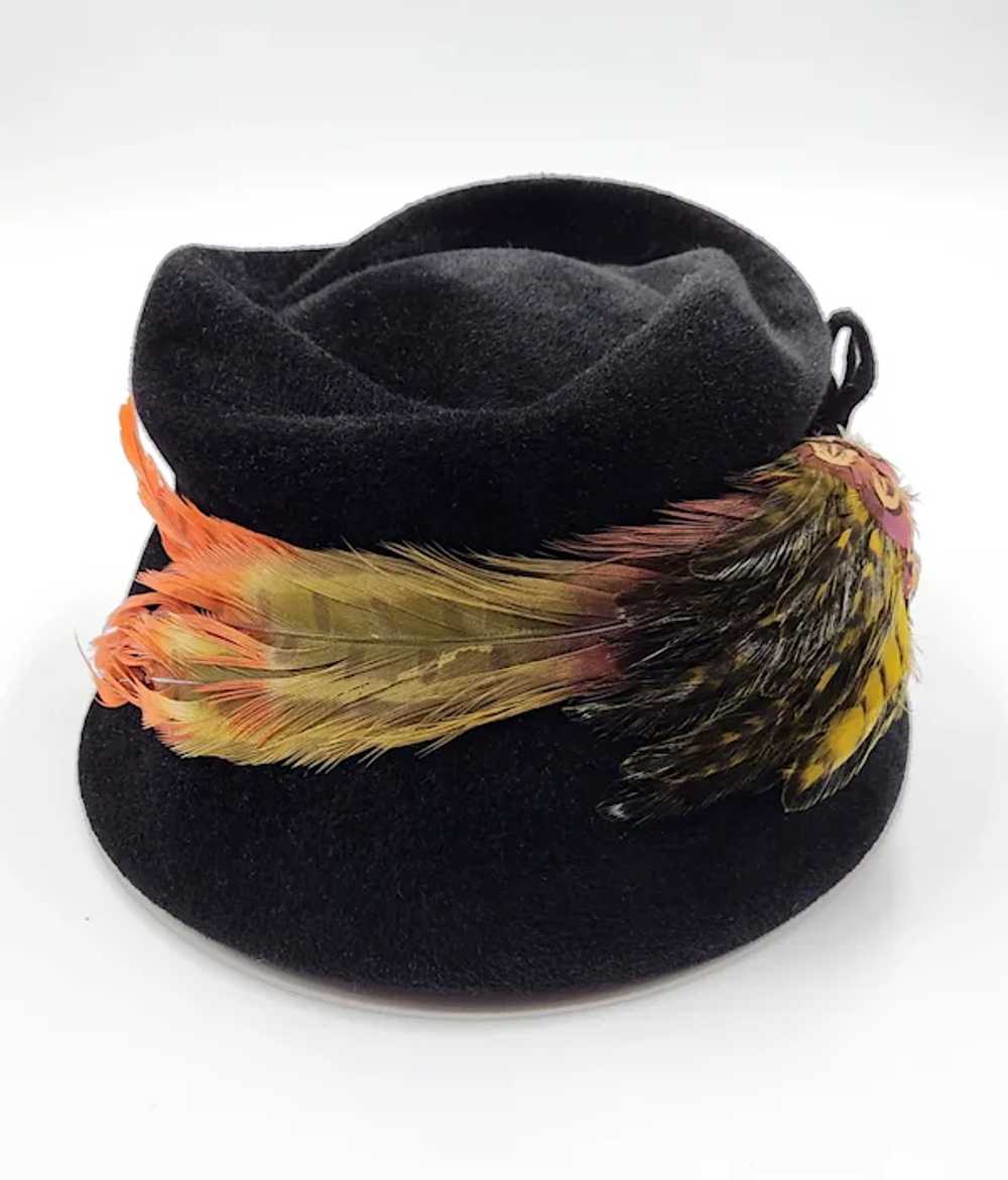 Vintage 1960s Genuine Black Velour Hat Bucket Sty… - image 6