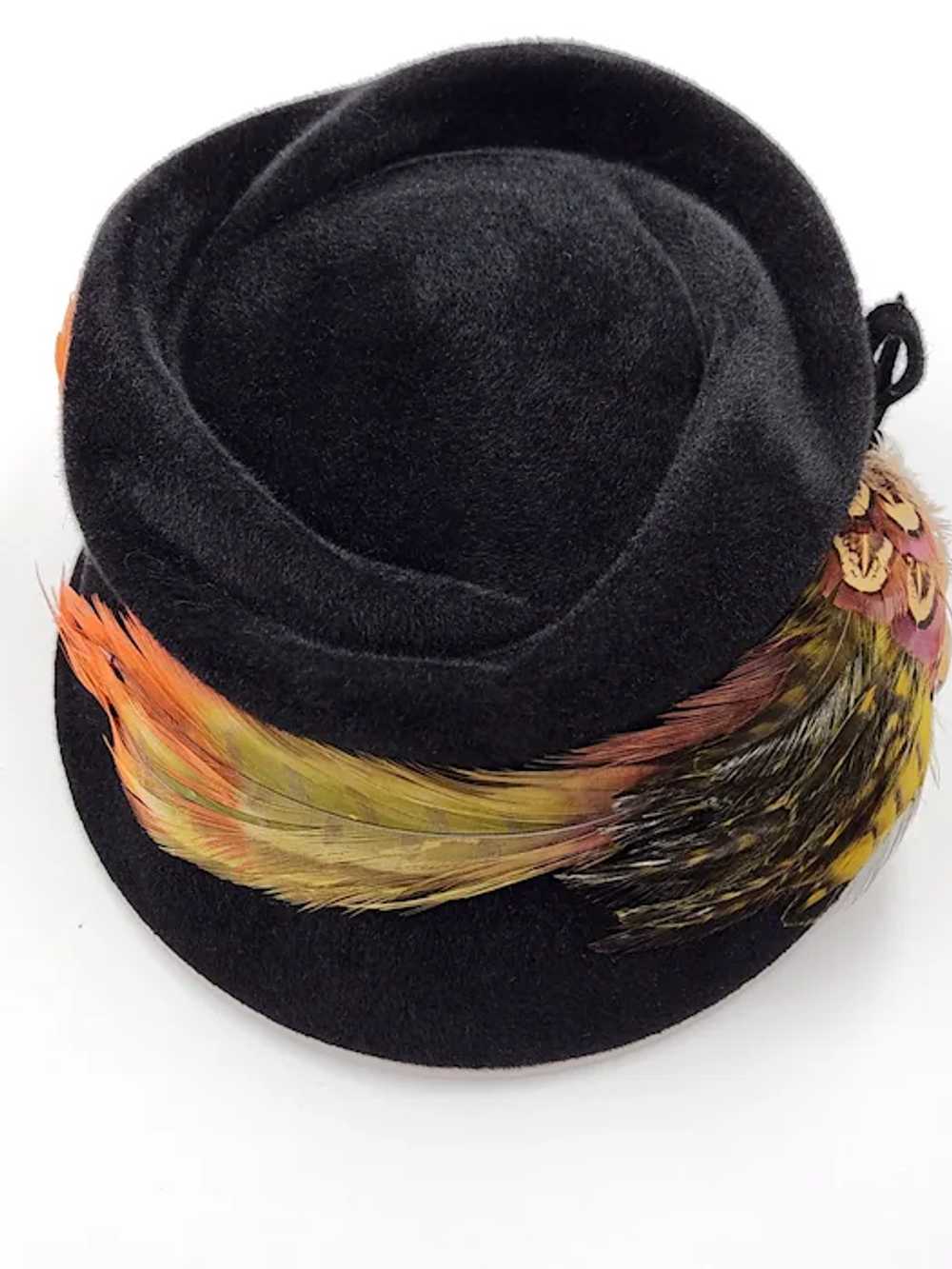 Vintage 1960s Genuine Black Velour Hat Bucket Sty… - image 7