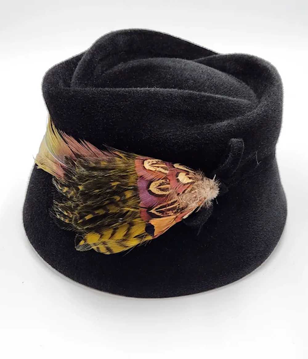 Vintage 1960s Genuine Black Velour Hat Bucket Sty… - image 8