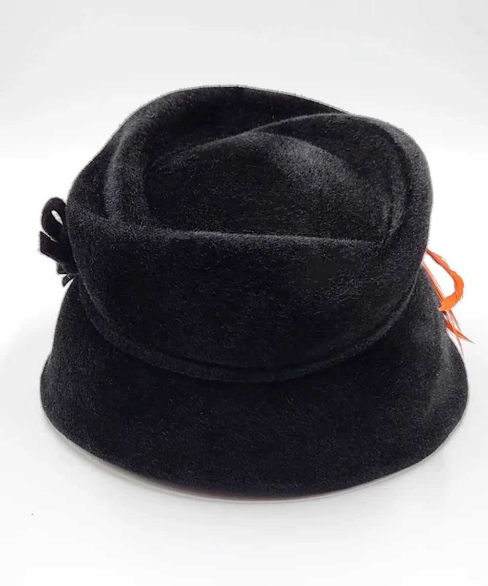 Vintage 1960s Genuine Black Velour Hat Bucket Sty… - image 9