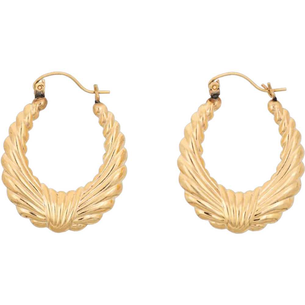 Oval Wreath Hoop Earrings Vintage 14 Karat Yellow… - image 1