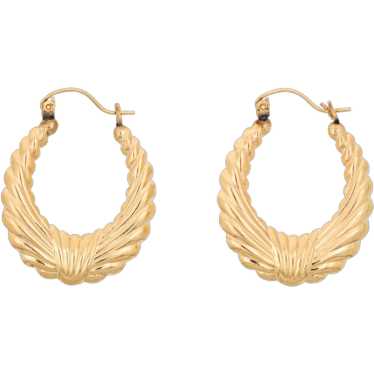 Oval Wreath Hoop Earrings Vintage 14 Karat Yellow… - image 1