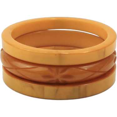 Butterscotch Bakelite Bangle Set Pair 2 PC stackable hotsell swirl bracelets 1950s vintage jewelry