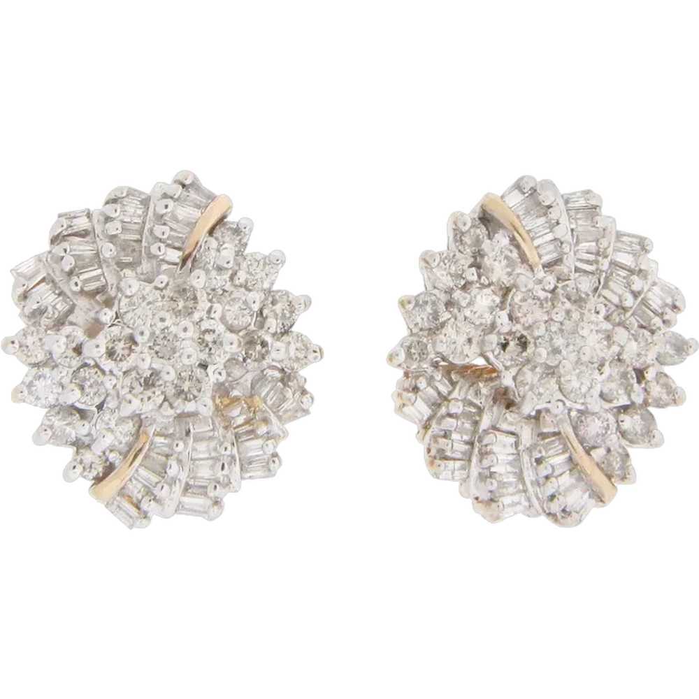 14 Karat Yellow Gold Cluster Diamond Earrings - image 1