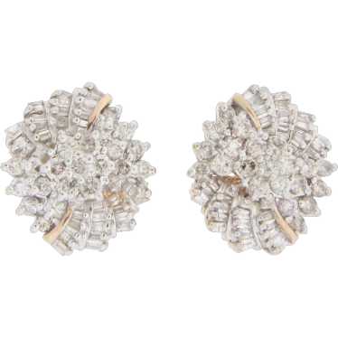 14 Karat Yellow Gold Cluster Diamond Earrings - image 1