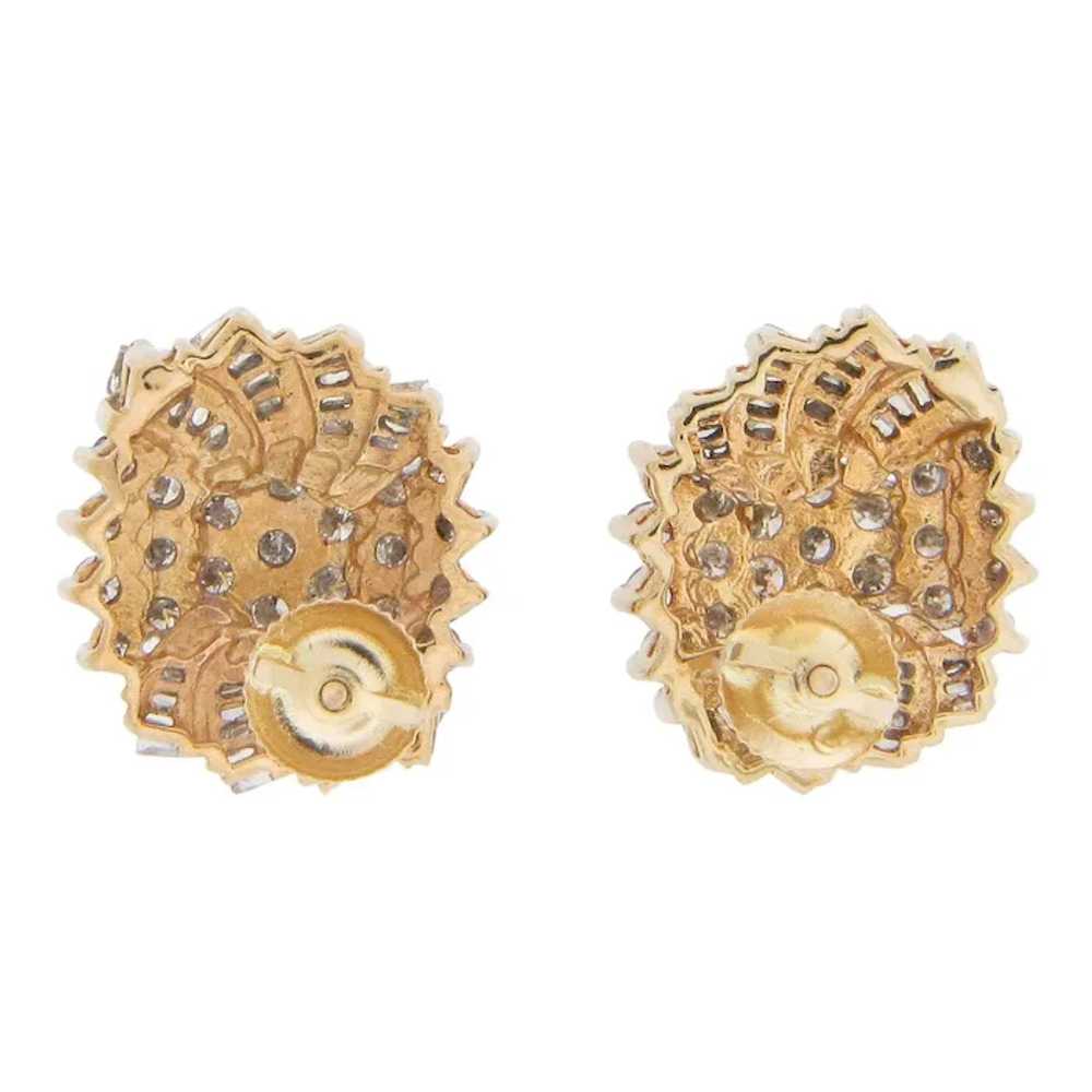 14 Karat Yellow Gold Cluster Diamond Earrings - image 2