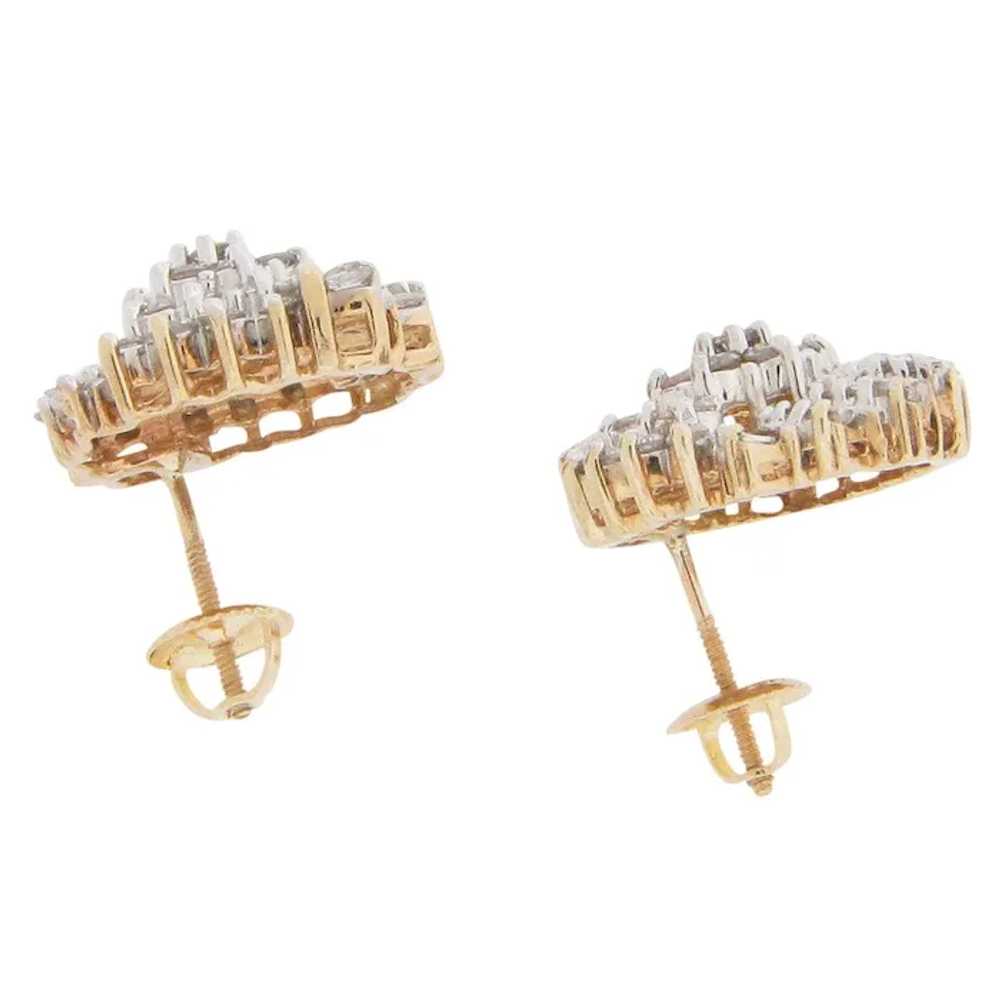 14 Karat Yellow Gold Cluster Diamond Earrings - image 3