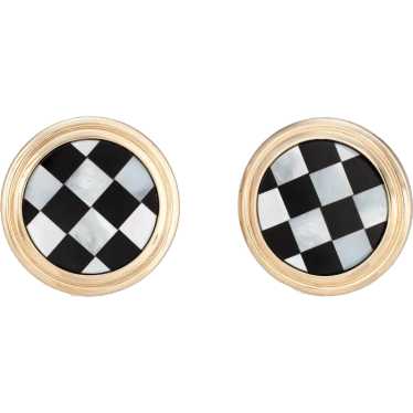Vintage Checkerboard Earrings Larter & Sons Inlai… - image 1