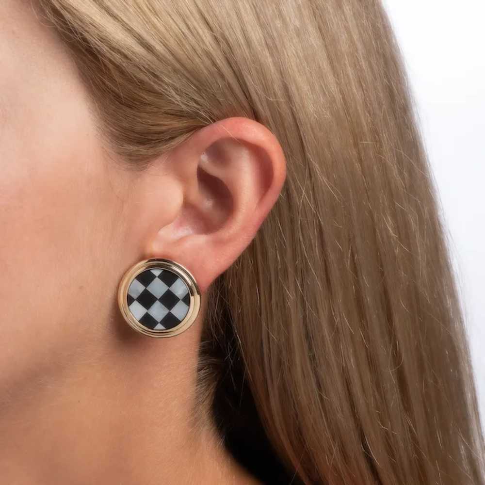 Vintage Checkerboard Earrings Larter & Sons Inlai… - image 4