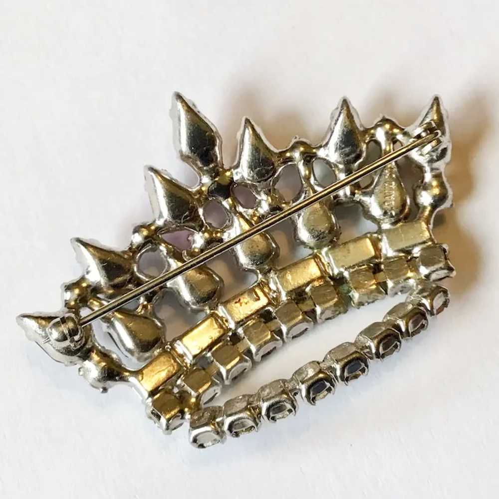 B David Crown Brooch with Rhinestones and Faux Pe… - image 2
