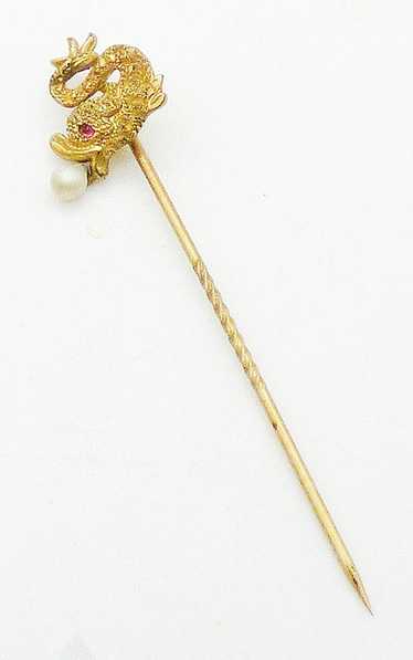 Antique Gilded Koi Fish Stick Pin - image 1