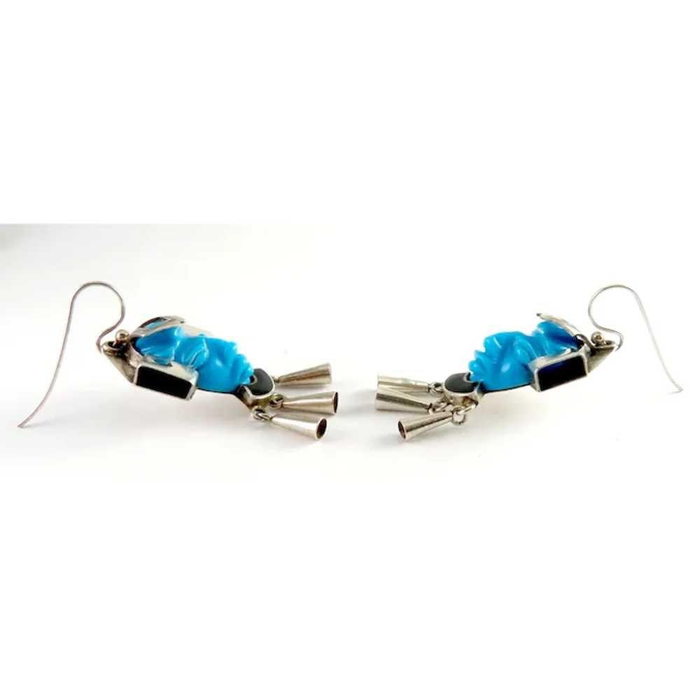 Mexican Sterling Silver, Carved Turquoise, Black … - image 2