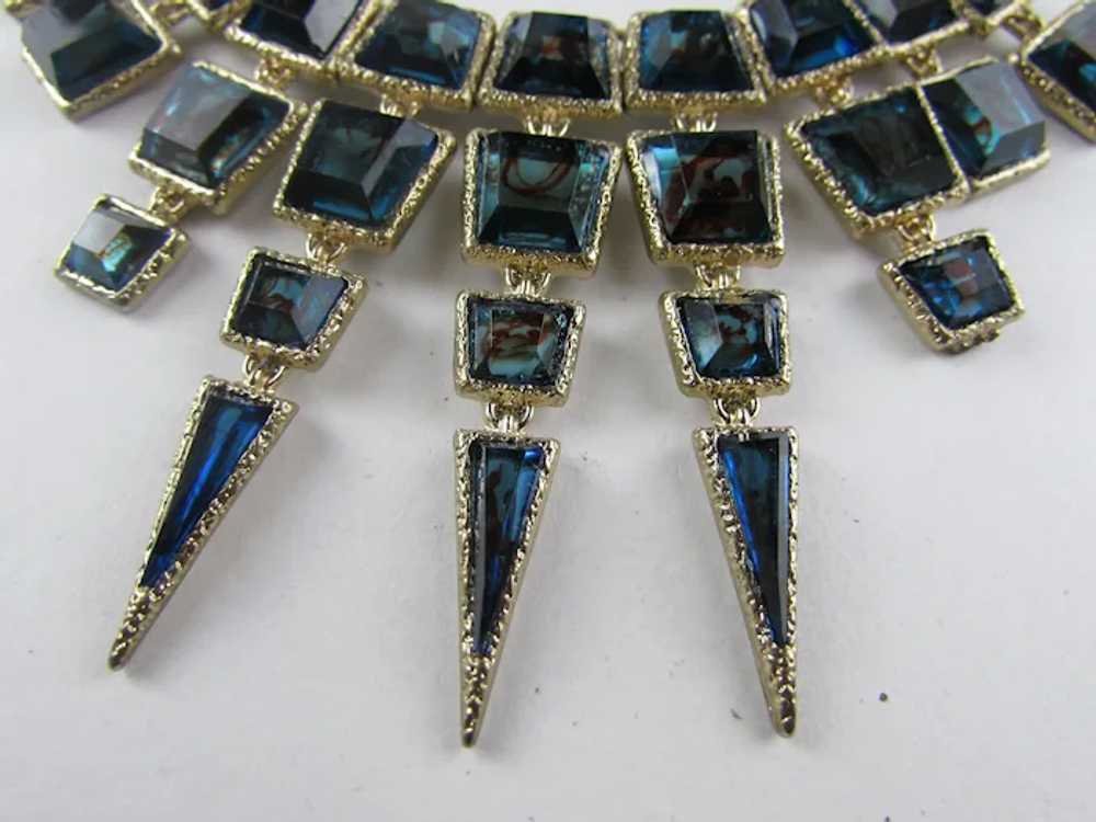 Vintage Statement Necklace with Blue Green Crysta… - image 11