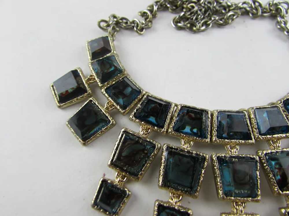 Vintage Statement Necklace with Blue Green Crysta… - image 12