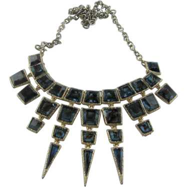 Vintage Statement Necklace with Blue Green Crysta… - image 1