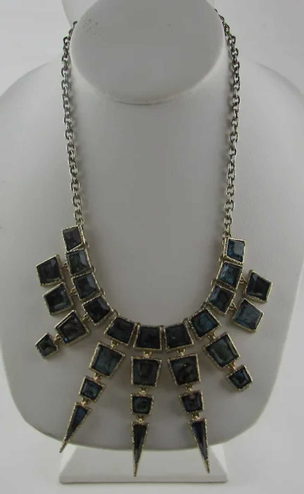 Vintage Statement Necklace with Blue Green Crysta… - image 2