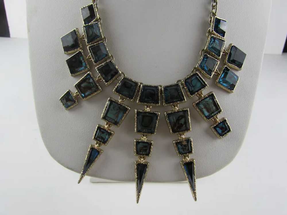 Vintage Statement Necklace with Blue Green Crysta… - image 3