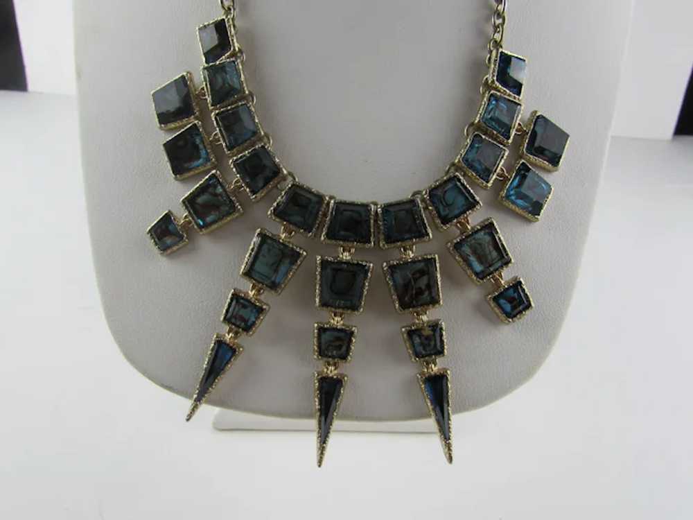 Vintage Statement Necklace with Blue Green Crysta… - image 5