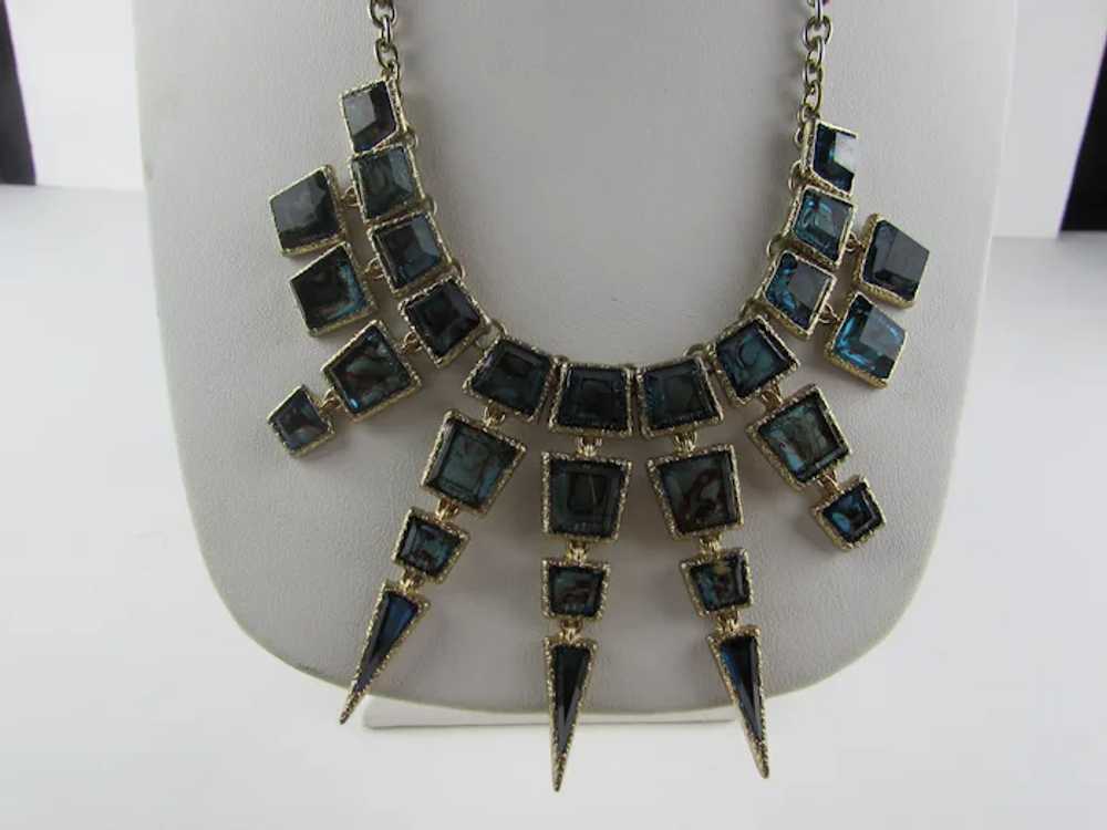 Vintage Statement Necklace with Blue Green Crysta… - image 7