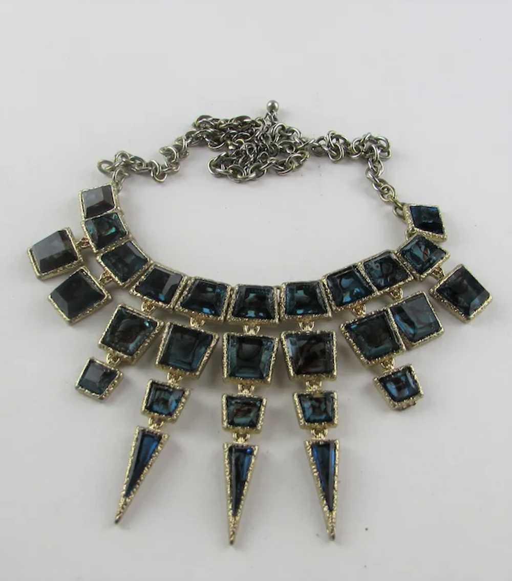 Vintage Statement Necklace with Blue Green Crysta… - image 8