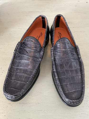 Santoni Crocodile Print Leather Loafers