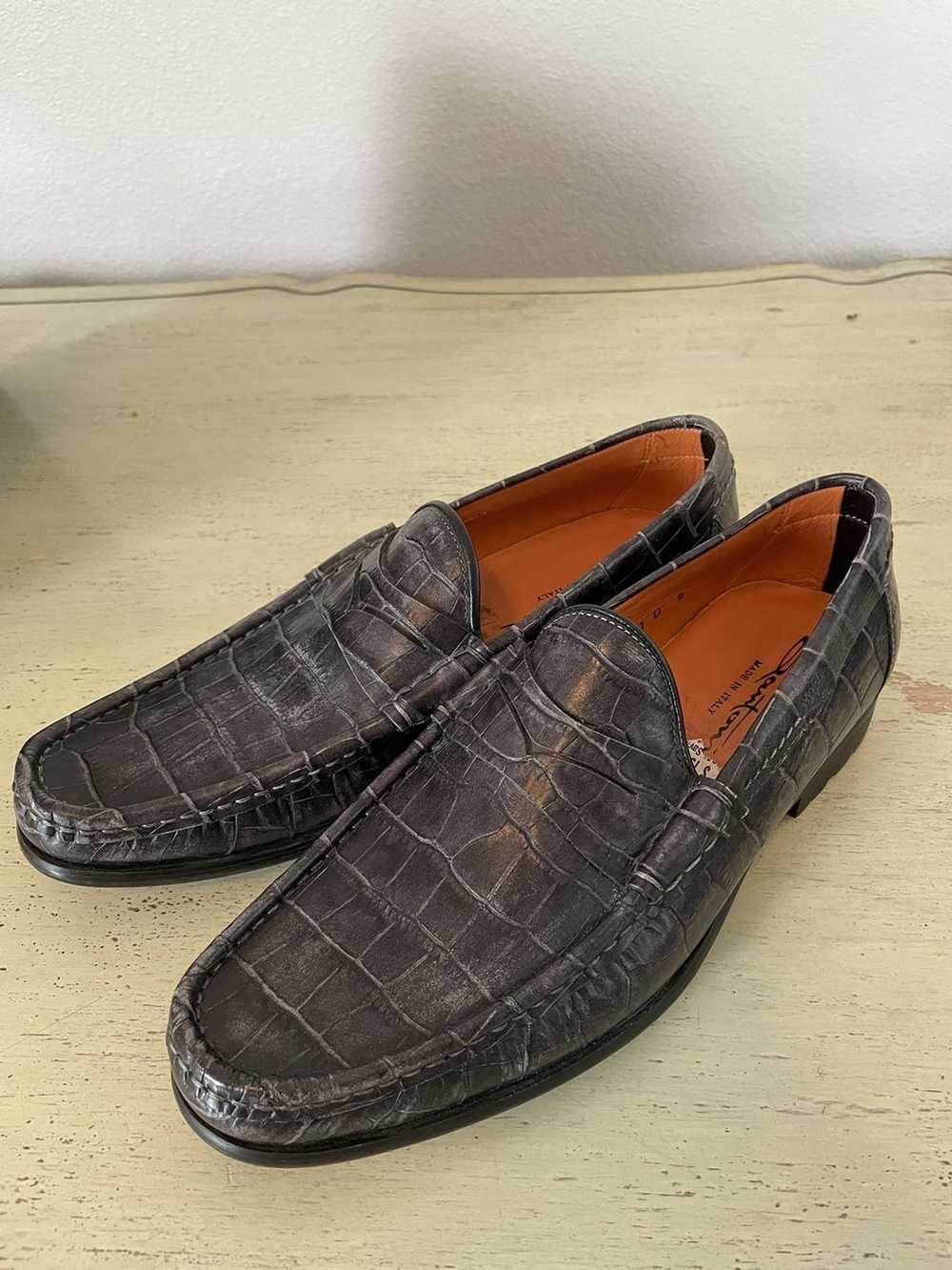 Santoni Crocodile Print Leather Loafers - image 2