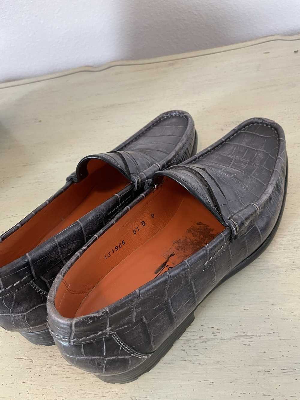 Santoni Crocodile Print Leather Loafers - image 4