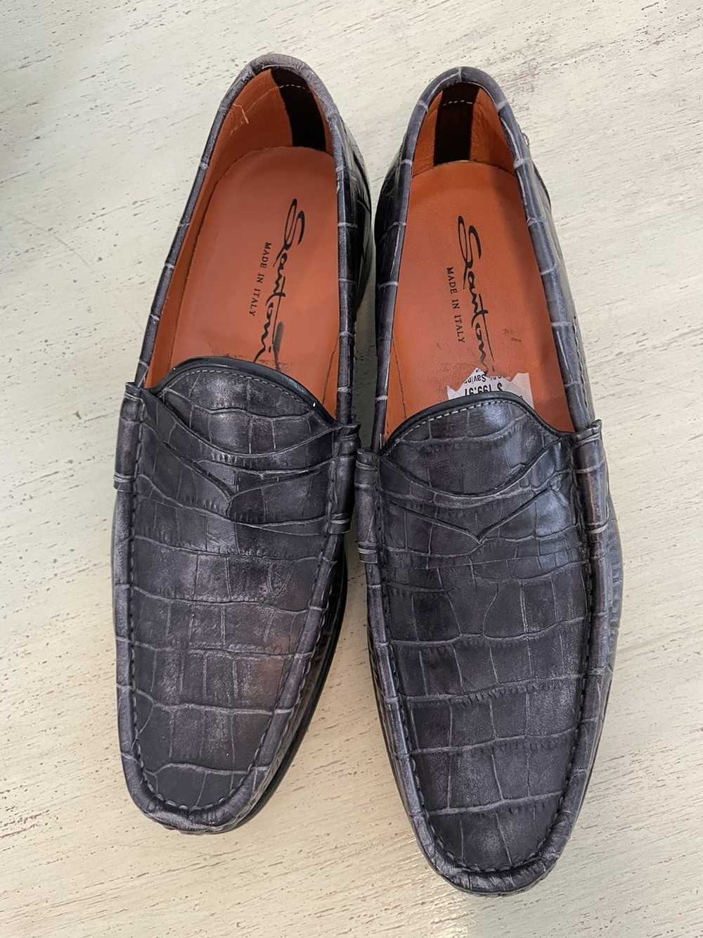 Santoni Crocodile Print Leather Loafers - image 8