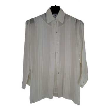 Gianfranco Ferré Pre-Owned 1990s velvet-trim silk blouse - Neutrals