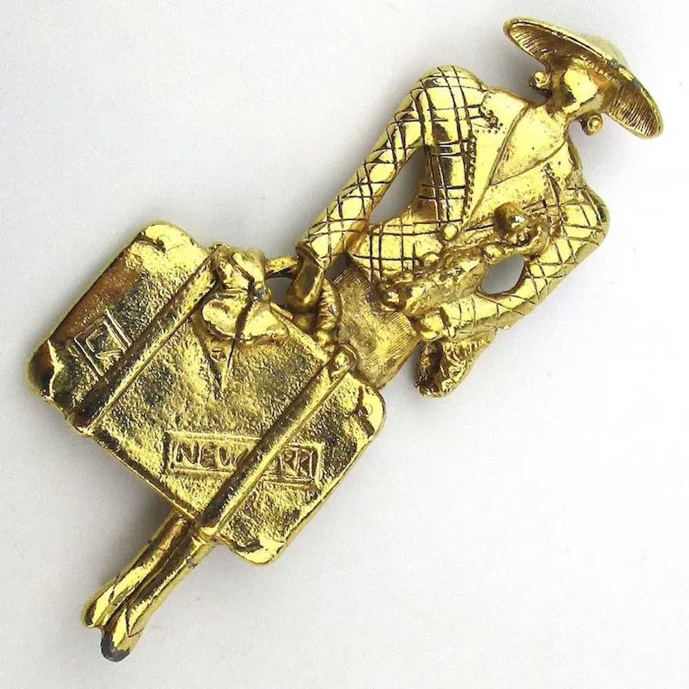 Art Deco Revival Pin Traveling Lady w/ Dog N.Y. t… - image 2