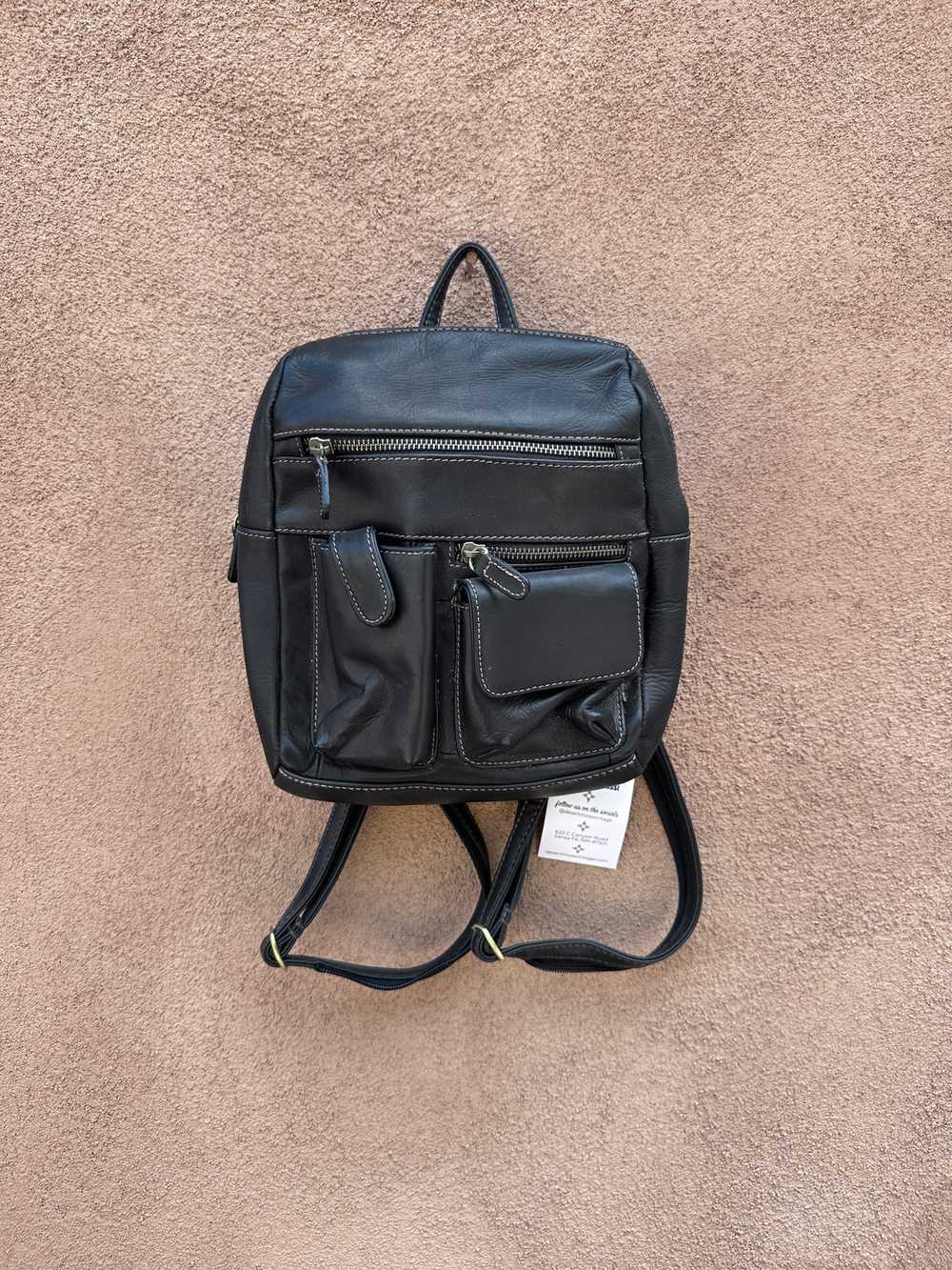 90's Black Leather Backpack/Purse - Multipocket - image 1