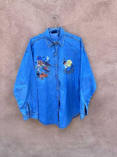 Denim Halloween Embroidered ShirtBlouse