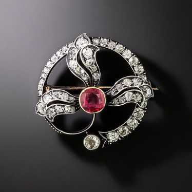 Antique Austro-Hungarian Red Spinel And Diamond Br