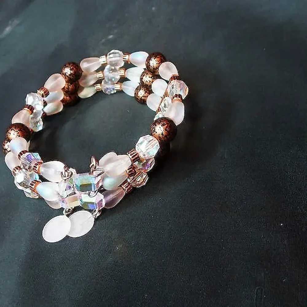 Crystal Aurora Frosted Glass Wide Bangle Bracelet… - image 3